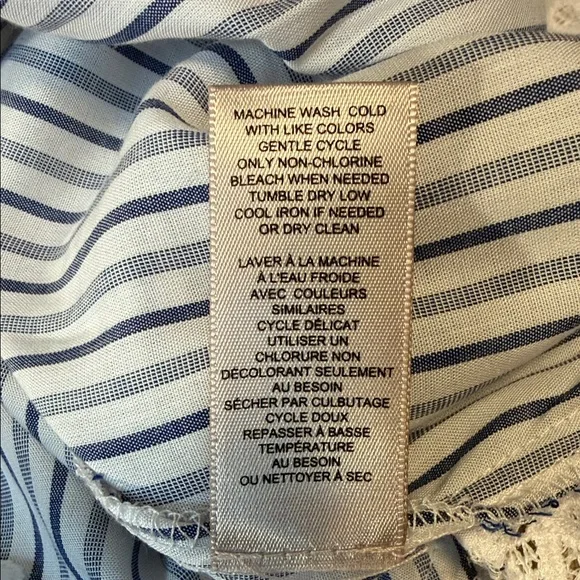 Catherine Malandrino Size 1X Cottagecore Blue and White Striped Blouse with Lace - Picture 8 of 10